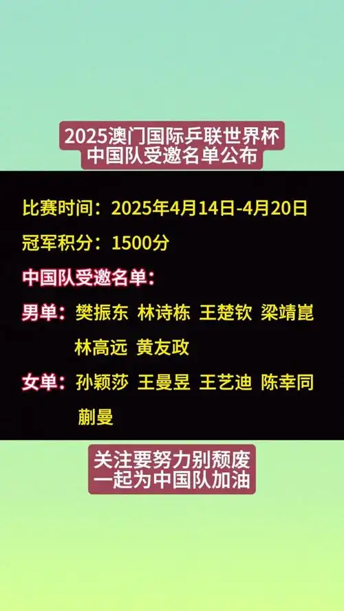 2025年澳门世乒赛在何时何地举办