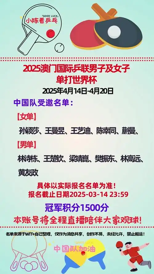 2025年澳门世乒赛在何时何地举办
