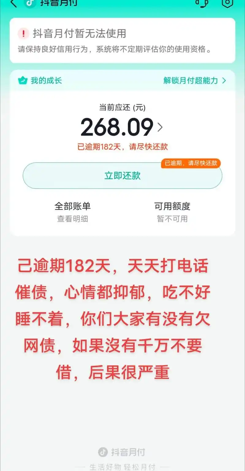 抖音月付一分钱还不了咋解决