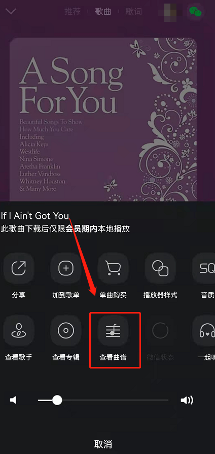 QQ音乐歌曲曲谱在什么地方查看