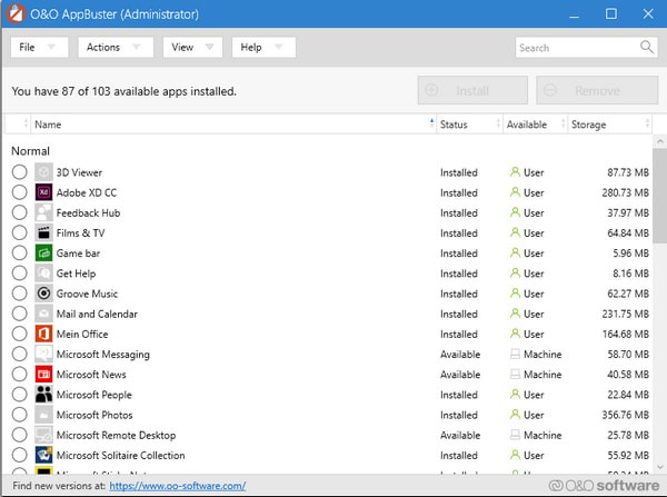O&O AppBuster(win10应用删除软件)免费版v1.1.1340