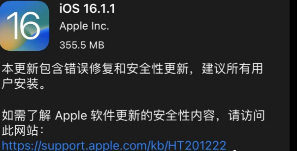Apple iOS 16.1.1 描述性文件