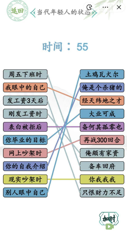 汉字找茬王当代年轻人的状态连线怎么玩