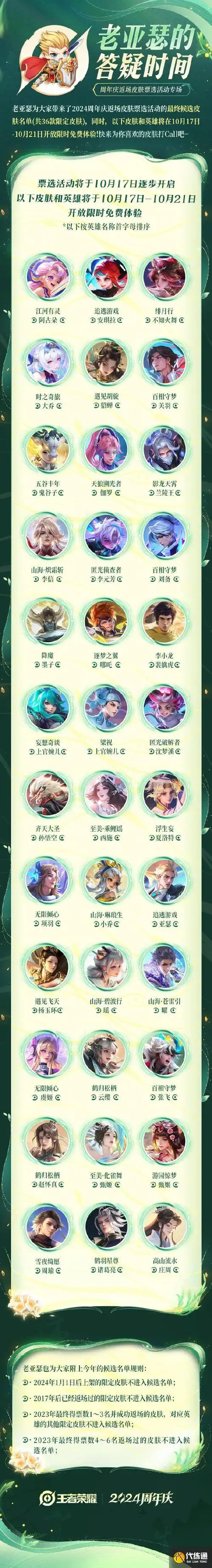 王者荣耀哪个皮肤会返场